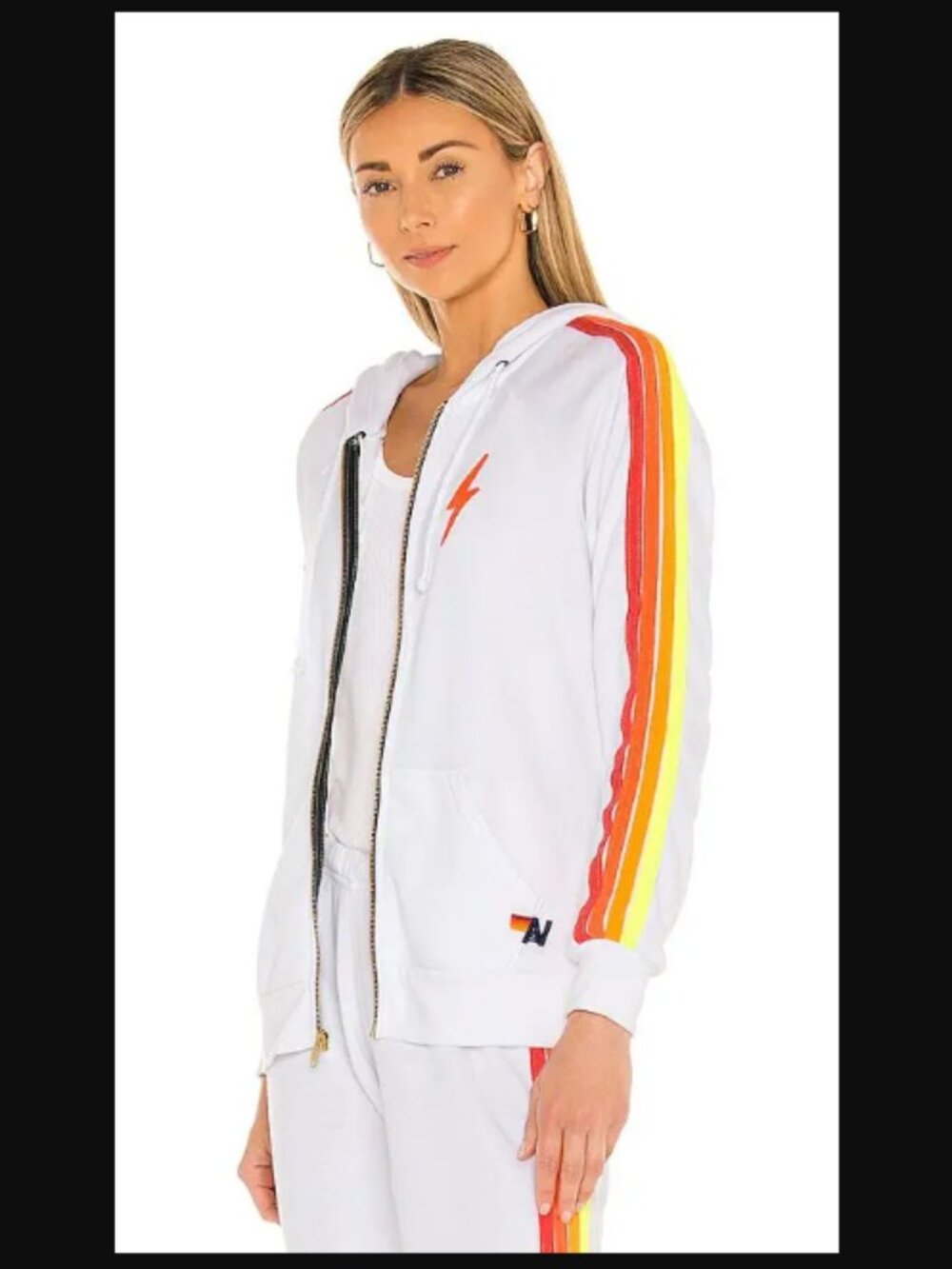 Aviator Nation Lightening Bolt Embroidery Classic Hoodie Neon Stripes $196.00